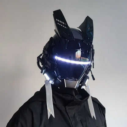 Cyberpunk Helmet Cosplay Dreadlocks Cool Mask With Led Light Shinobi Samurai Mask Braids Christmas Birthday Gift Dreads Wings