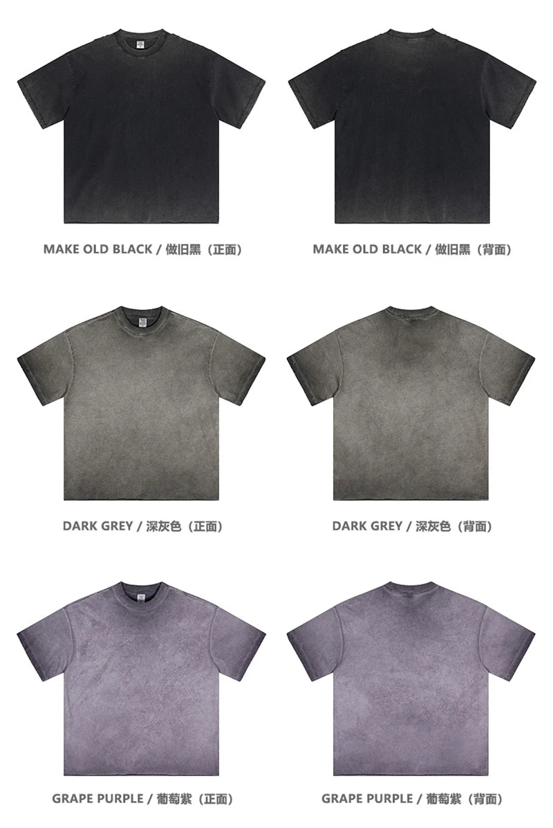 ZODF Fashion 2024 250gsm Washed Distressed T-Shirts For Men Unisex Women Retro Cotton Relax Fit T Shirt Brand Tees HY0838