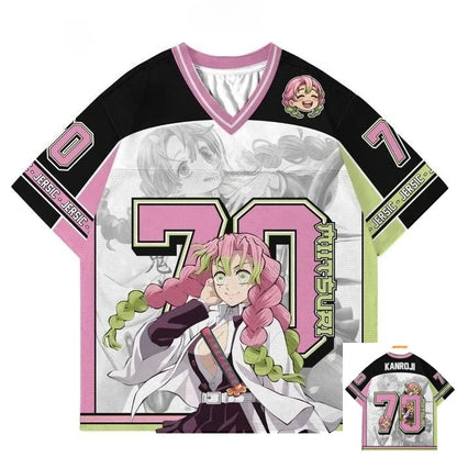 Demon Slayer Kanroji Mitsuri Anime Series Number 70 Jersey Oversize Kpop Baseball Hockey Outfit T-shirt Daily Unisex Tops Tees