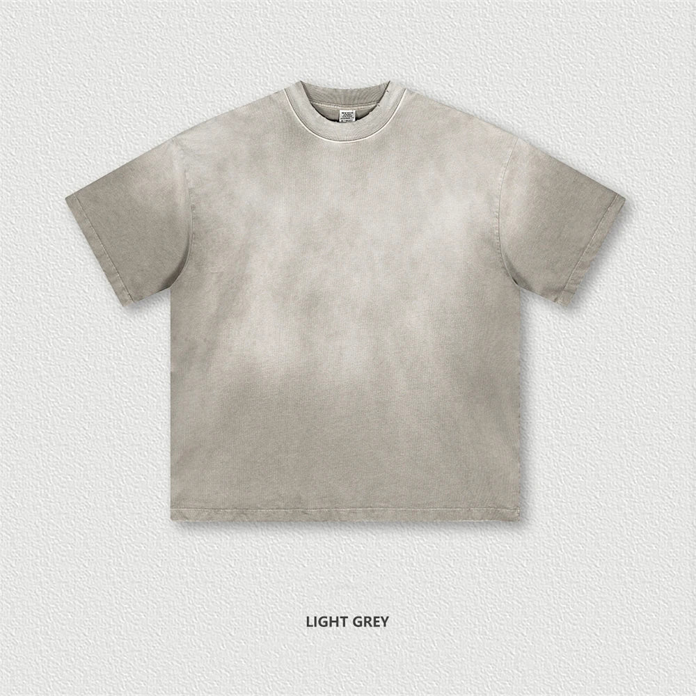 ZODF 2024 Summer Men Washed Gradient T-Shirts Unisex Women Distressed 250gsm Cotton T Shirt Brand Tees Streetwears HY0814