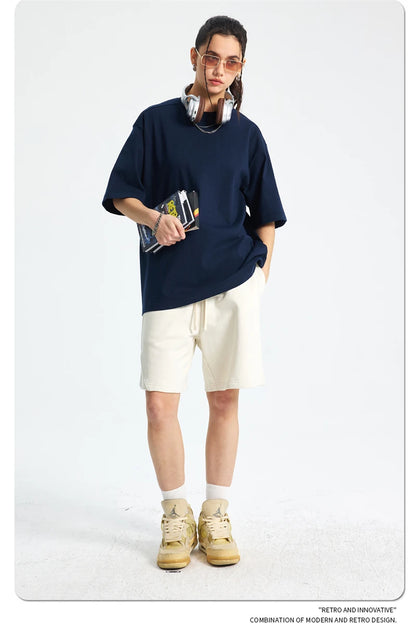 ZODF Trendy 2025 Men 275gsm Cotton T-Shirts Unisex Summer Patchwork Solid O Neck T Shirt Brand Tees HY1045