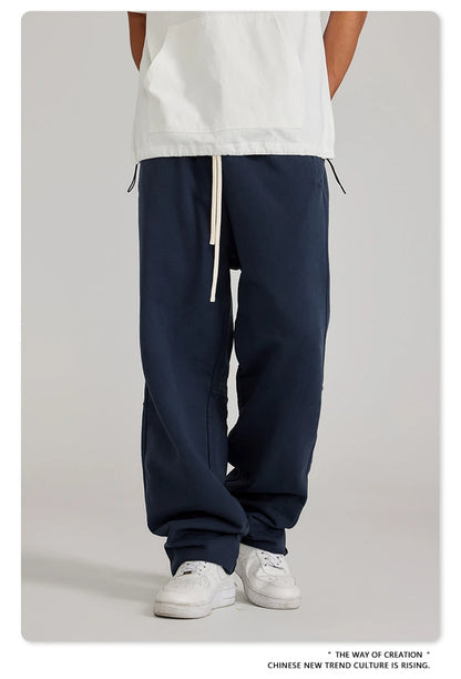 ZODF 2023 Spring Men 380gsm Washed Cotton Pants American Retro Unisex Loose Edge Oversized Straight Trousers Streetwears HY0537