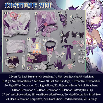 Honkai Star Rail Castorice Cosplay Costume Wig Dress Headwear Earrings Butterfly Props Halloween Party for Women Girls Carnival
