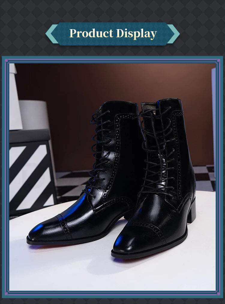 IN STOCK Men Women Cosplay Props 19cm Heightening Shoes DokiDoki Men Daily Black White 15cm Leather Shoes Halloween Cosplay
