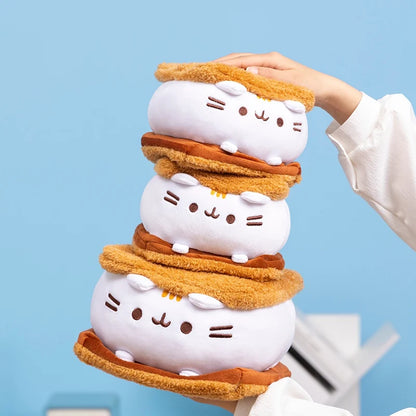 Cute Cat Sandwich Biscuit Plush Pillow Kawaii Cat Shaped Ice Cream Cake Plushie Soft Toy Small Decorative Pillow For Girl Friend