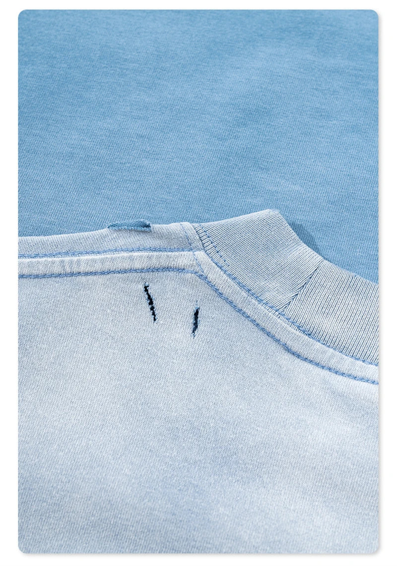 ZODF Summer High Street Printing T-Shirts For Men Unisex Retro Washed 250gsm Ripped Cotton T Shirt Brand Tops HY0858