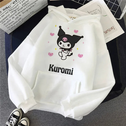 Long Sleeve Y2k Women'S Sweatshirt Luxury Brand Sanrio Kuromi Pattern Print Hoodie Girly Aesthetic Discount Youth Student Tops
