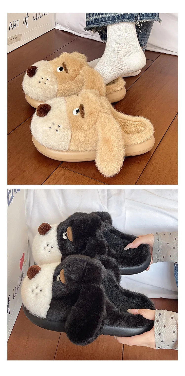 Cartoon Puppy Autumn And Winter Coral Fleece Soft Comfortable Warm Home Slippers Cotton Slippers Indoor Anti Slip Practical Gift
