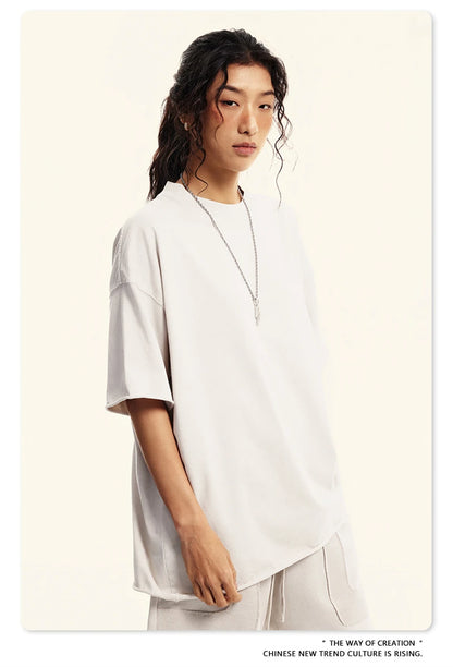 ZODF Retro 2024 Summer Men Washed Cotton T-Shirts  Unisex Women 310gsm Distressed Hem Loose Edge T Shirt Brand Tees HY0808