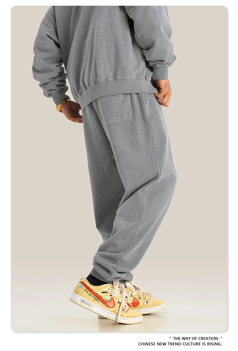 ZODF Retro Men Washed 380gsm 100% Cotton Sweatpant Unisex Loose Sport Solid Joggers Pants For Spring Autumn  HY0901