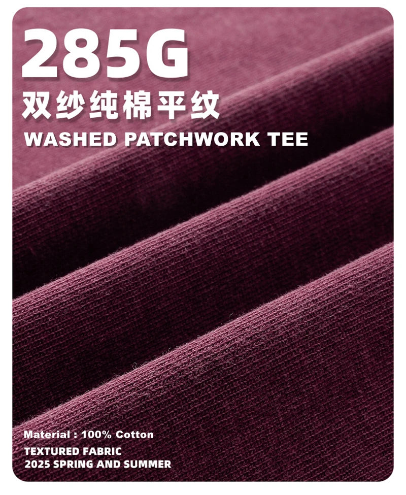 ZODF Retro 2025 Men Summer Batik Washed Cotton T-Shirts Unisex High Street Raglan Sleeve Patchwork T Shirt Brand Tees HY1062