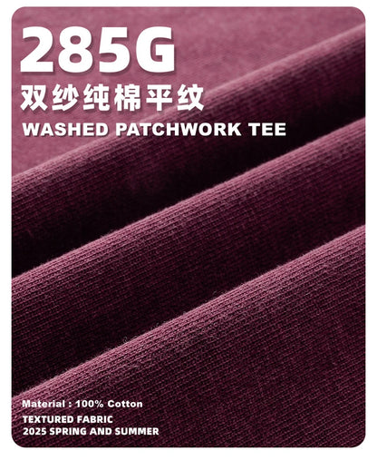 ZODF Retro 2025 Men Summer Batik Washed Cotton T-Shirts Unisex High Street Raglan Sleeve Patchwork T Shirt Brand Tees HY1062