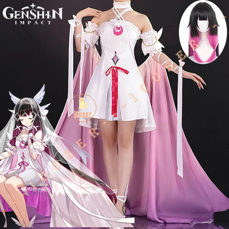 Genshin Impact Columbina FES 2026 Cosplay Costume Wig Dress The Damselette Eleven Fatui Harbingers Halloween Party Women Girls