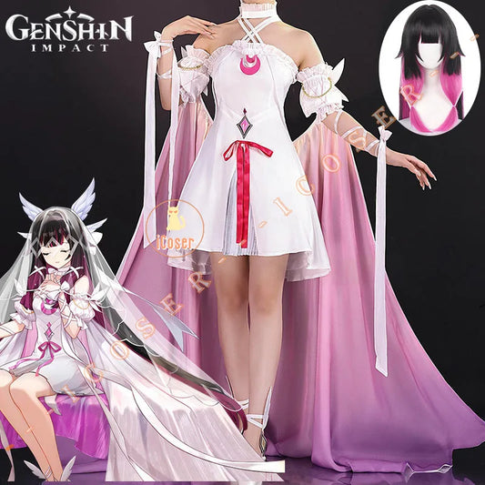Genshin Impact Columbina FES 2026 Cosplay Costume Wig Dress The Damselette Eleven Fatui Harbingers Halloween Party Women Girls
