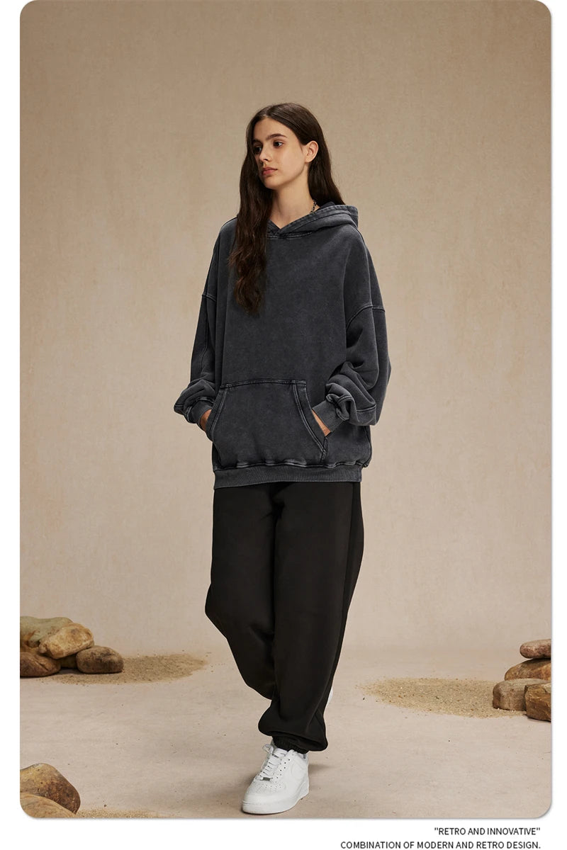 ZODF Vintage Batik Washed 420gsm Cotton Hoodies For Men Unisex Heavyweight Loose Hip Hop Hooded Sweatshirts Pullovers HY0696