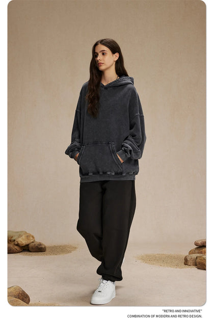 ZODF Vintage Batik Washed 420gsm Cotton Hoodies For Men Unisex Heavyweight Loose Hip Hop Hooded Sweatshirts Pullovers HY0696