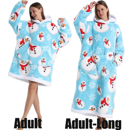 Short/Long Wearable Blankets Christmas Hoodies Winter Flannel Hooded Blanket with Full Sleeves Men Women Warm Adult TV Blanket