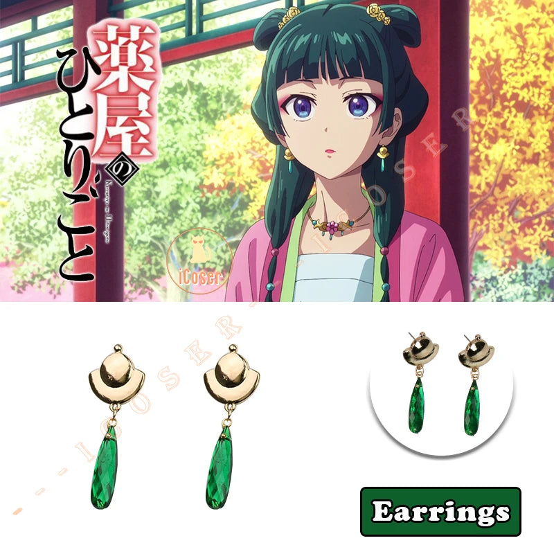 Anime The Apothecary Diaries Maomao Cosplay Earrings Ear Clips Green Pendant Ear Studs Accessories Props for Women Girls Gifts