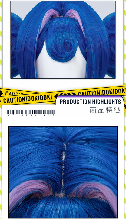 IN STOCK Guinevere Olivia Wig Anime Cosplay DokiDoki Blue Hair Knights Cosplay Double Buns Hight Heat Resistant Free Wig Cap