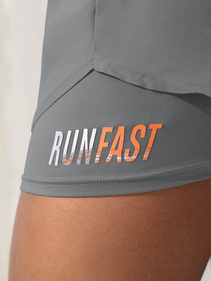 Women’s High Rise Elastic Waist Yoga and Running Shorts Fake Two-Piece Design