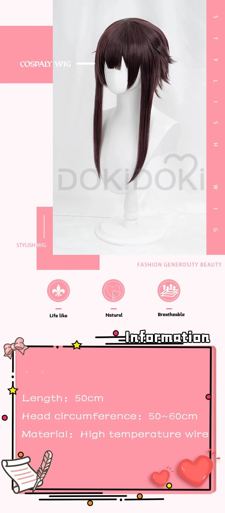 IN STOCK Meguminn Wig Anime Cosplay Wig DokiDoki Meguminn Cosplay Women Cute Long Brown Hair Heat Resistant Free Wig Cap