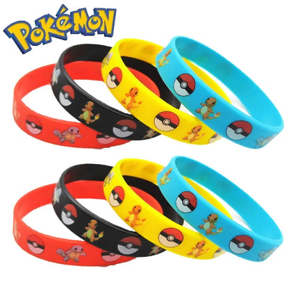 12pcs Pokemon Bracelet Anime Pikachu Charmander Cartoon Silicone Wristband Bracelets Accessoires Birthday Toys