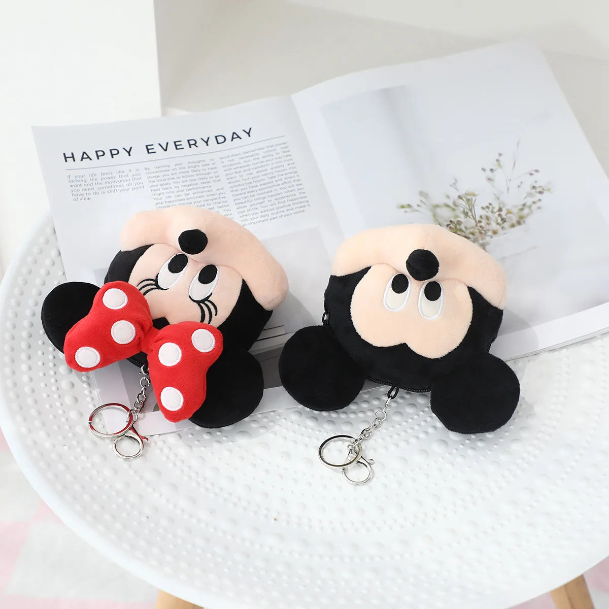 Cartoon Minnie Mouse Coin Purse Bag Pendant Plush Toy Mickey Lovely Earphone Storage Bag Kawaii Stuffed Anime Doll Gifts Girl