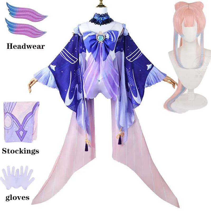 Genshin Impact Sangonomiya Kokomi Cosplay Costume Set Polyester Nylon