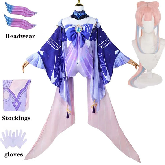 Genshin Impact Sangonomiya Kokomi Cosplay Costume Set Polyester Nylon