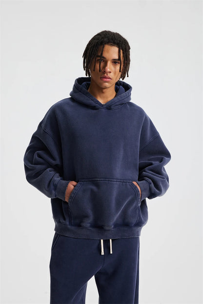 ZODF Retro 2025 Winter Man Washed Boxy Fleece Hoodies Unisex 370gsm Loose Hooded Pullovers Sweatshirt Streetwears HY1129