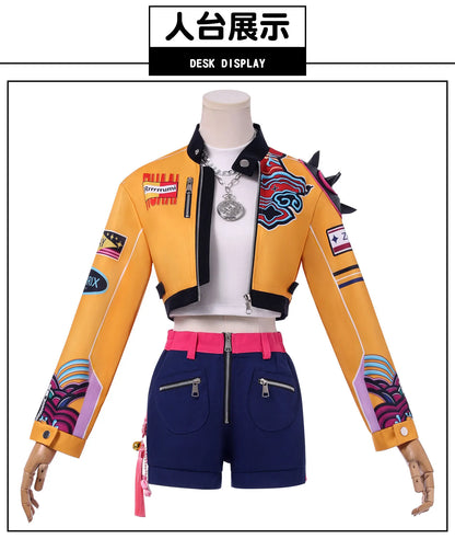 Anime Movie KPop Demon Hunters Rumi Cosplay Costume Yellow Jacket Huntrix Uniform Earrings Halloween Party for Women Girls Props