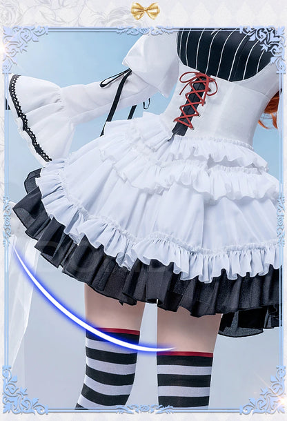 IN STOCK Asukaa Reii Cosplay Costume Anime DokiDoki-R Wome Black White Gothic Dress Asukaa Cosplay Halloween Costume