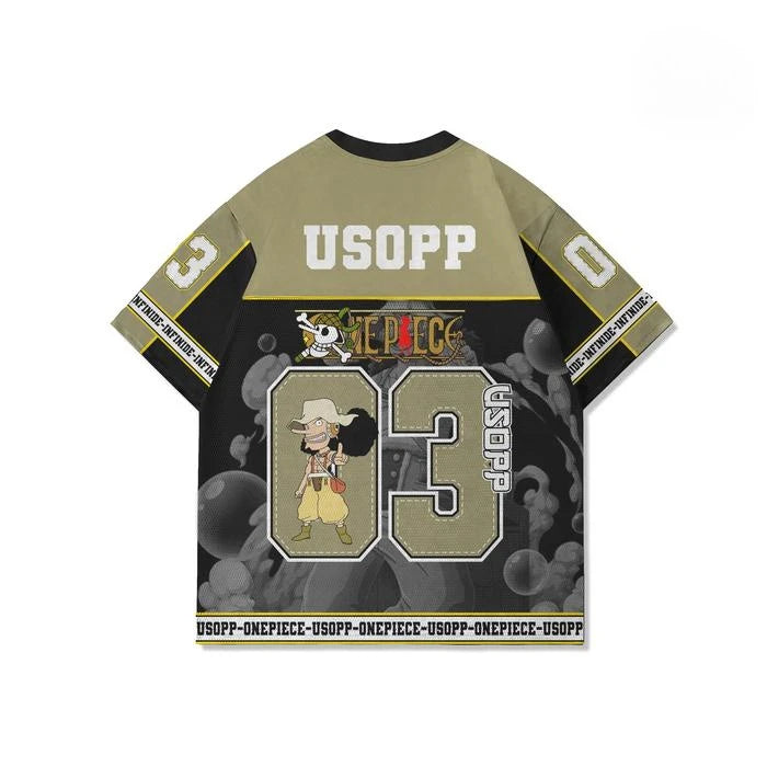 03 Jersey One Piece USOPP Anime Y2k Korean Style Kpop Baseball Hockey T-shirt Fashion Streetwear Anime Daily Unisex Tops Tees