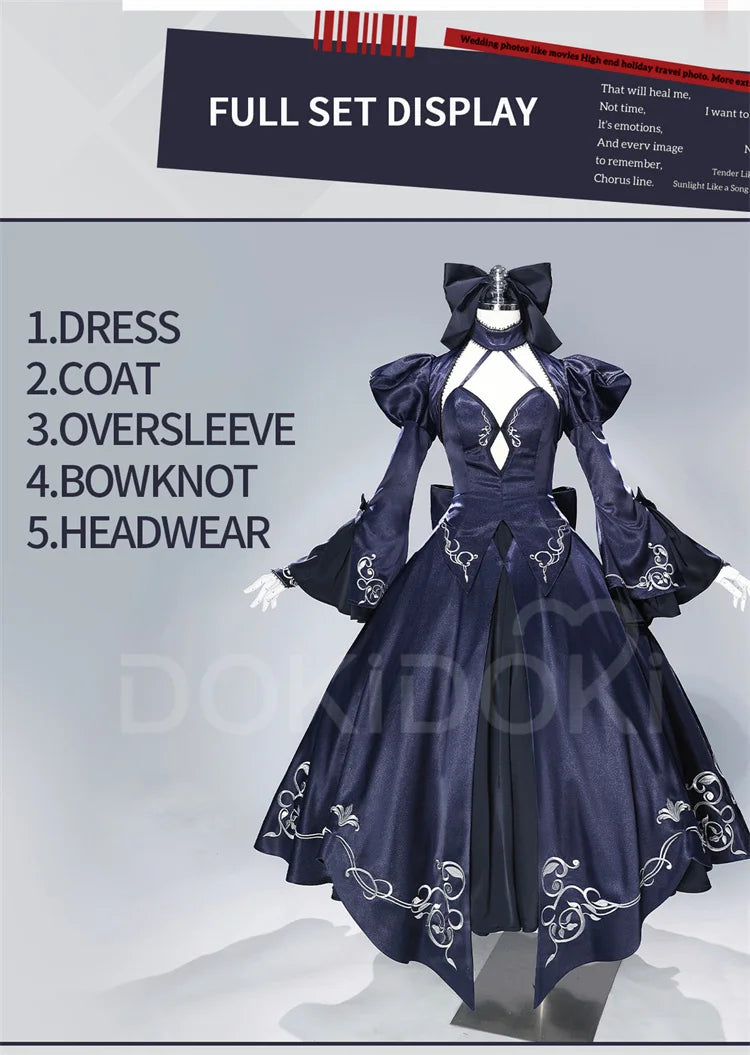 Saber Artoria Pendragon Cosplay Costume Game Fate/stay Night DokiDoki-R Women Black Saber Dress