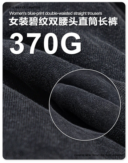 ZODF Retro Women Washed 370gsm Straight Pants Vintage Girls Female Loose Double Waist Wide Leg Cotton Trousers HY1150