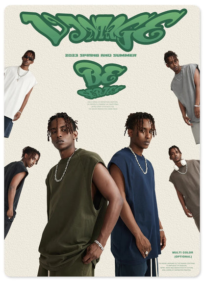 ZODF American Retro Men Washed Solid Tank Tops Women Unisex Loose Edge 275gsm Cotton Sleeveless Tees Brand Streetwears HY0503