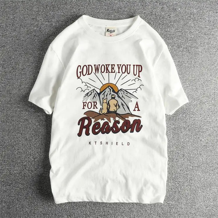 Summer New American Retro Short-sleeved O-neck Letter Printed T-shirt Men's Fashion Simple 100% Cotton Washed Casual Sport Tops