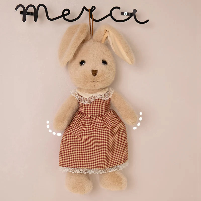 Classic Style Bunny Plush Toy Wearing Plaid Skirt Cute Rabbit Soft Doll Baby Girl Sleep Companion Bedroom Decoration