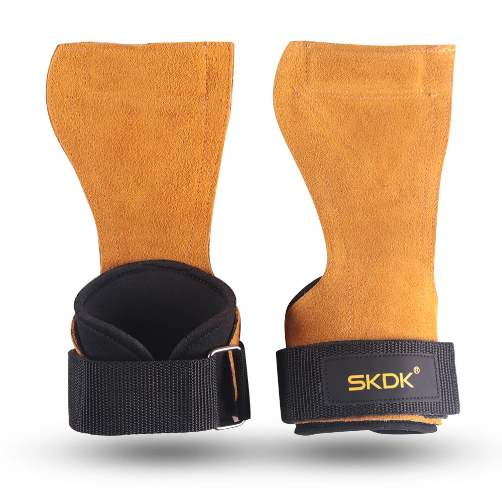 The Codex Cowhide Gym Grips with Wrist Wraps for Men and Women – Weightlifting Fitness Workout Palm Guards - Yellow