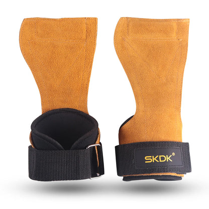 The Codex Cowhide Gym Grips with Wrist Wraps for Men and Women – Weightlifting Fitness Workout Palm Guards - Yellow