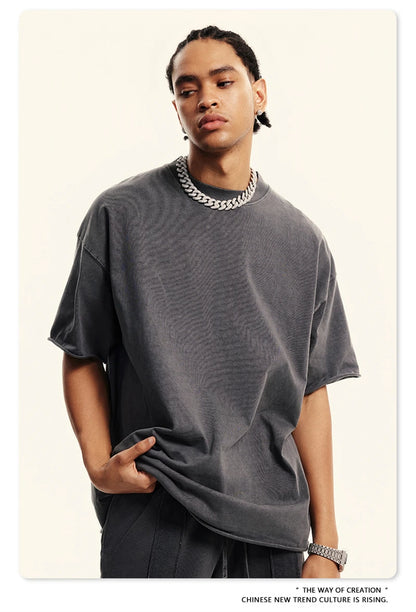 ZODF Retro 2024 Summer Men Washed Cotton T-Shirts  Unisex Women 310gsm Distressed Hem Loose Edge T Shirt Brand Tees HY0808