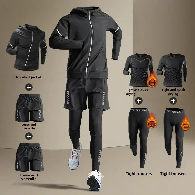 Men’s Winter Fleece-Lined Quick-Dry Warm-Up Sports Set for Running Cycling Fitness Training