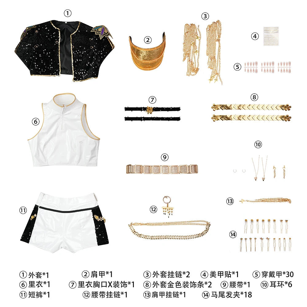 KPop Demon Hunters Rumi Cosplay Costume Black Gold Stage Costume Uniform Huntrix Performance Outfit Halloween Party Women Girls