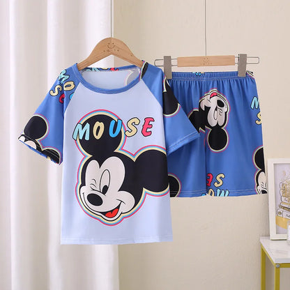 Girls Pajamas Sets Cute Cartoon Short Sleeve Kids Pyjama Snow White Princess Elsa Mickey Mouse Print Summer Pijama