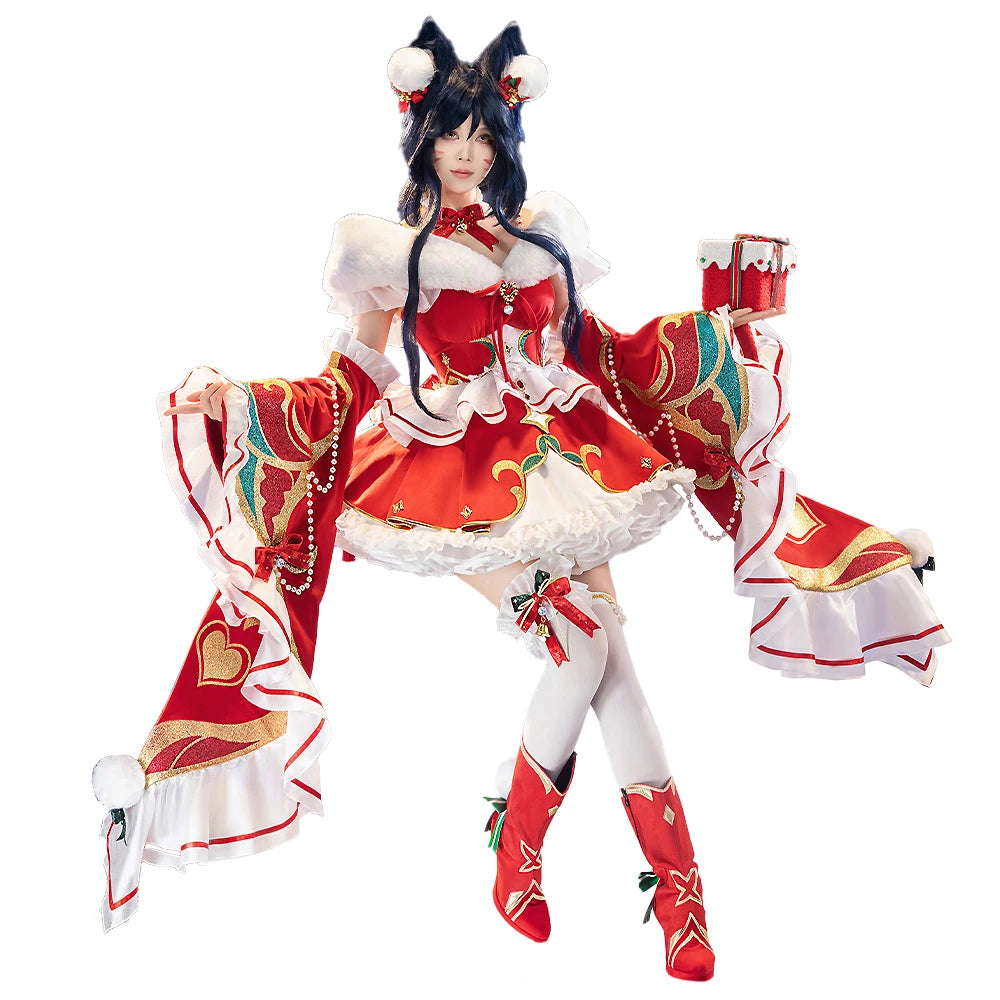 Ahrii Doujin Cosplay Costume Game Cosplay【S-3XL】DokiDoki-R Ahrii Red Dress Christmas Cosplay Women Costume Plus Size