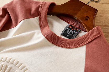 Summer New American Retro Long-sleeved O-neck 3D Letter Printed T-shirt Men's Fashion Simple 100%Cotton Washed Casual Sport Tops