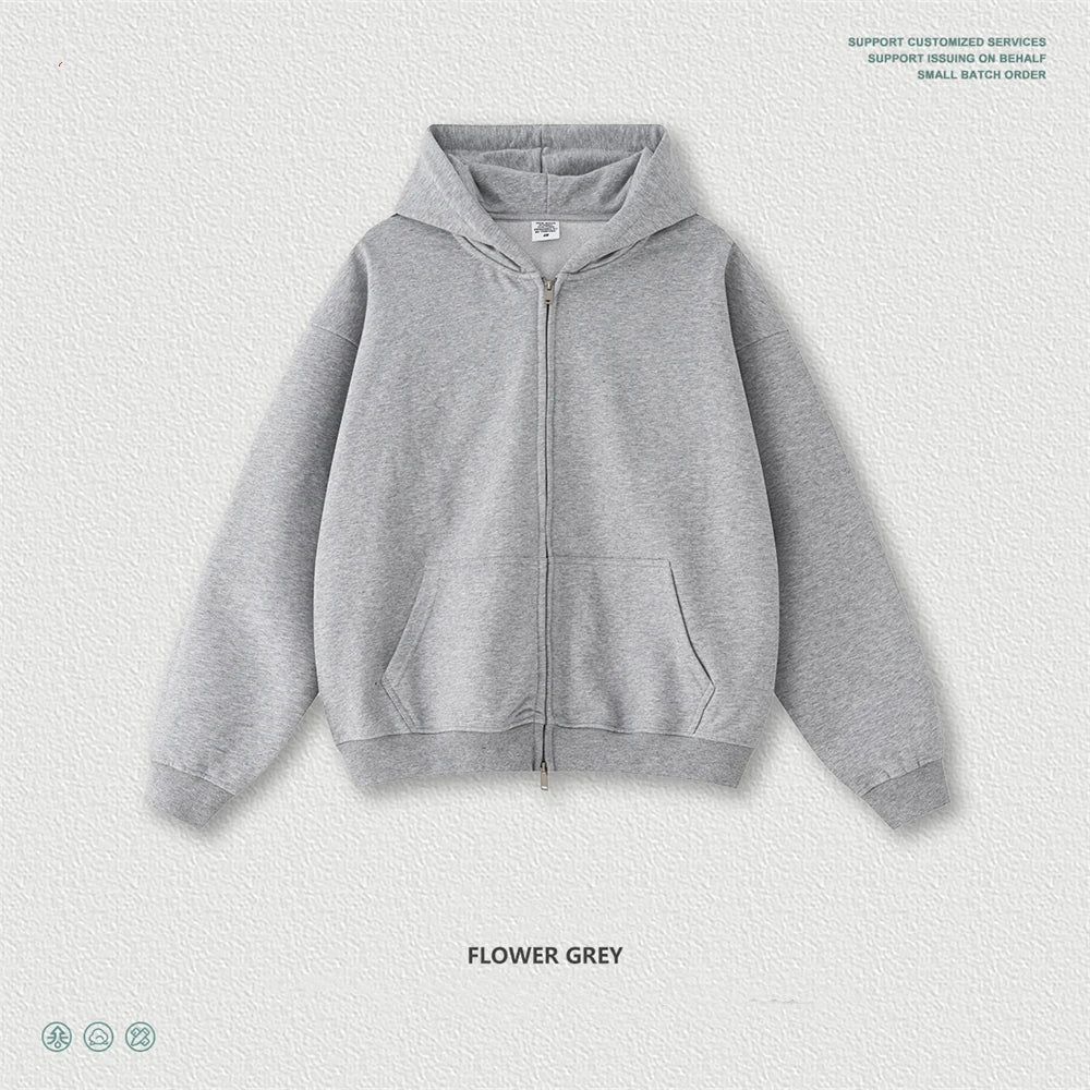 ZODF Trendy 2025 Heavy Weight 445gsm Zipper Hoodies For Man Unisex Casual Zip-up Hooded SweatShirts Coats HY1102