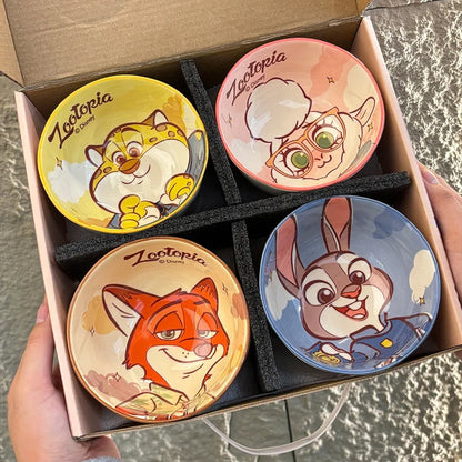 New Zootopia Disney Judith Nick 4 Cute Cartoon Ceramic Rice Bowl Home Festival Gift High Beauty Tableware