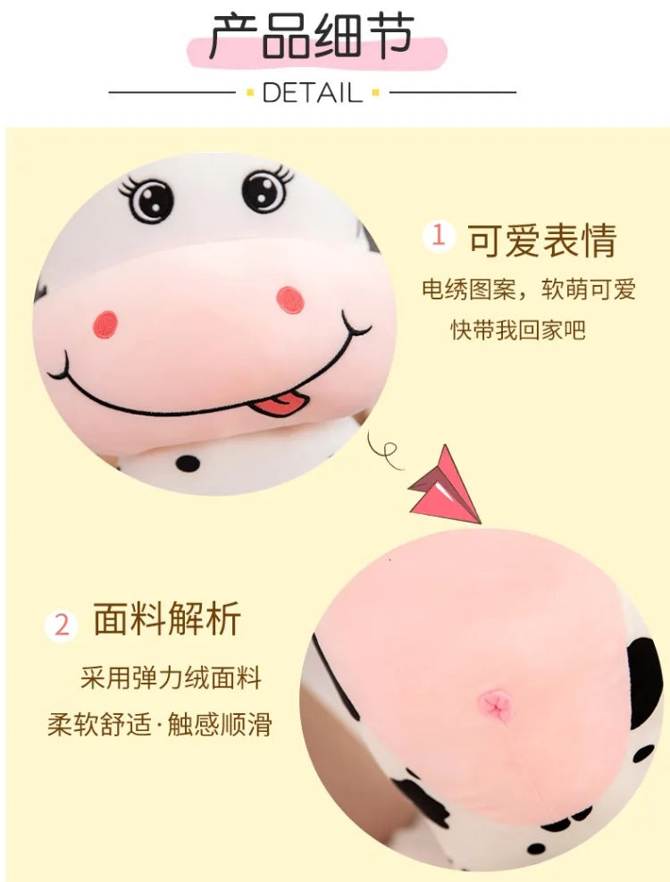 70cm-100cm Lovely Creative Milk Cow Plush Pillow Toys Soft Stuffed Cartoon Animal Cattle Doll Bedroom Sleeping Pillow Cushion