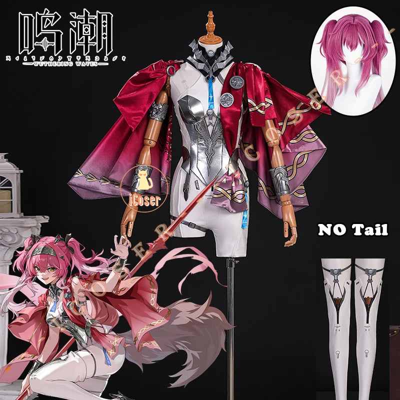 Wuthering Waves Lupa Cosplay Costume Wig Bodysuit Cloak Earrings Tail Headwear Leggings Halloween Party for Women Girls iCoser